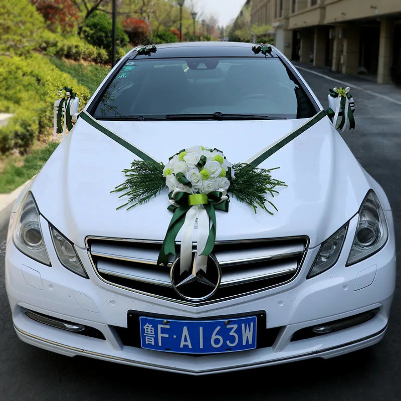 Artificial Flowers For Wedding Car Decoration Church Forest Ceremony Decor Fresh White Green Suite High-End Fake Flower Ball