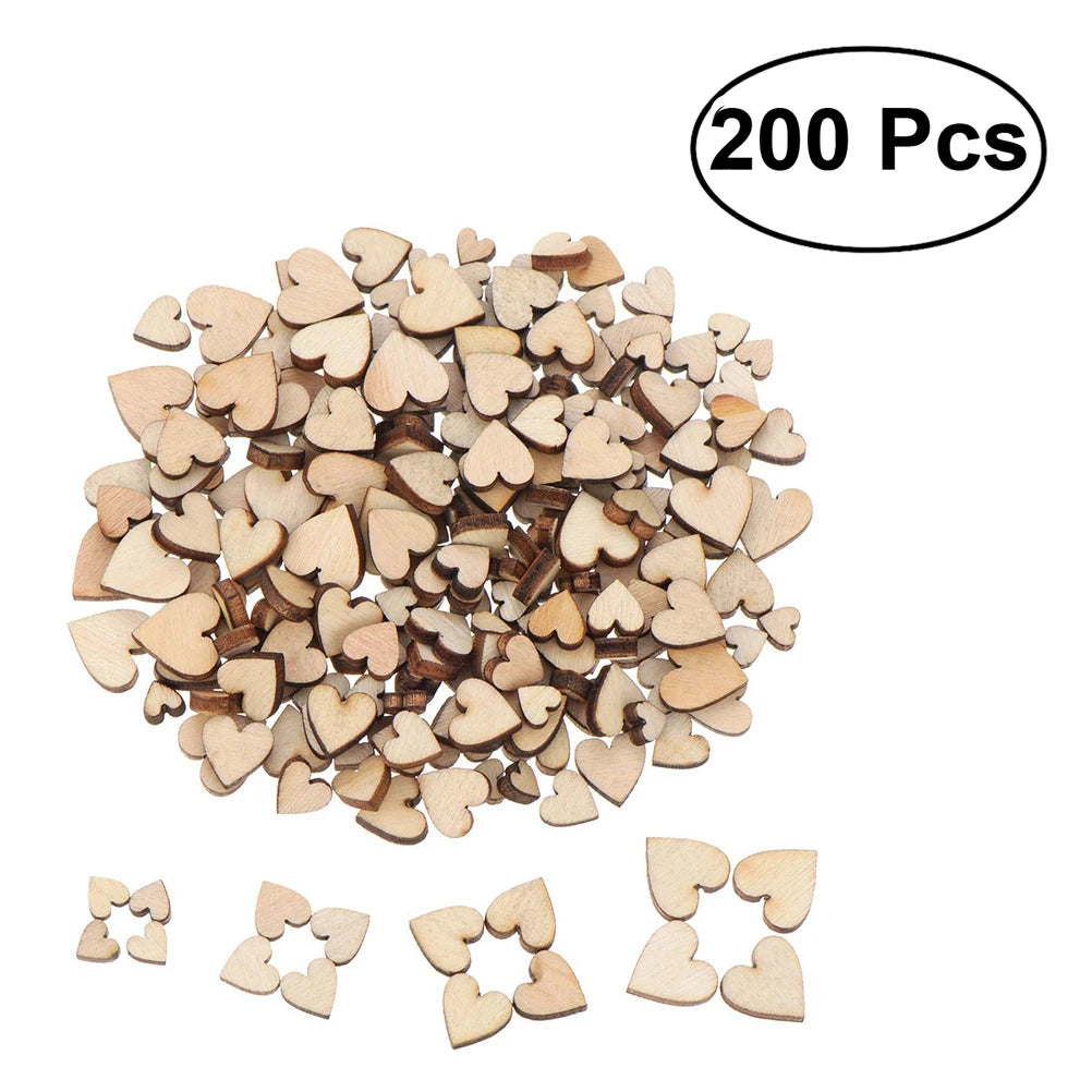 200 pcs Heart Shaped Wood Chips Confetti For Craft Wedding Party Favor Baby Shower Decor DIY Table Heart Discs Valentine'S