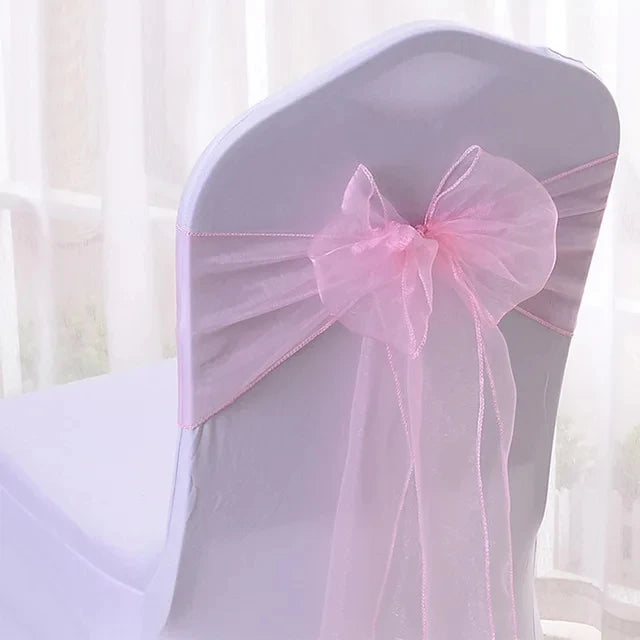 50pcs Organza Chair Sashes Knot Bands Chair Bows for For Wedding Party Banquet Event Country Wedding Chair Decoration