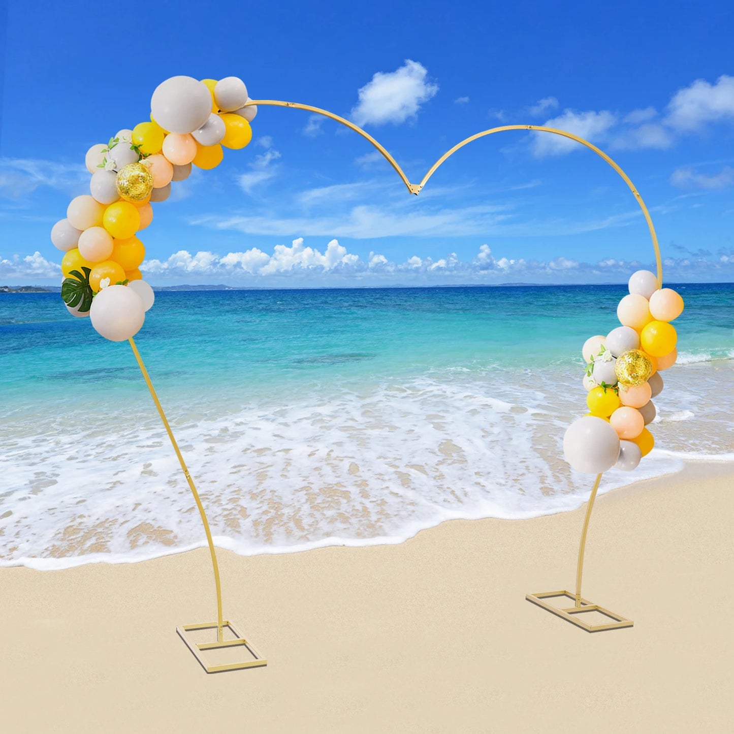 2.65x2.35m Gold/White Carbon Steel Large Balloon Arch Stand Metal Flower Arch Backdrop Stand for Wedding Ceremony Birthday Party
