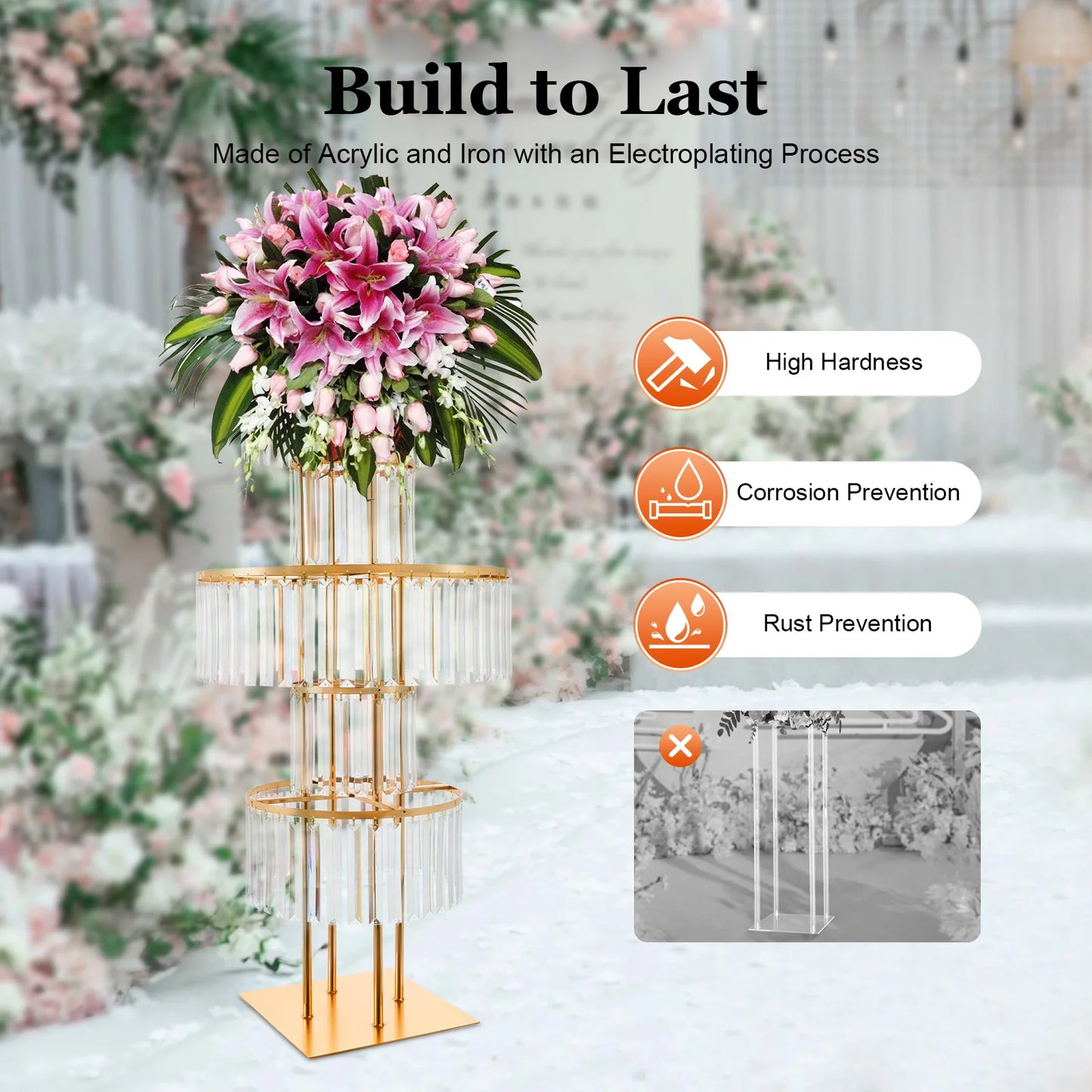 5 Tier Crystal Wedding Vase Wedding Flower Stand Decorative Bracket Shelf Floor Standing Installation