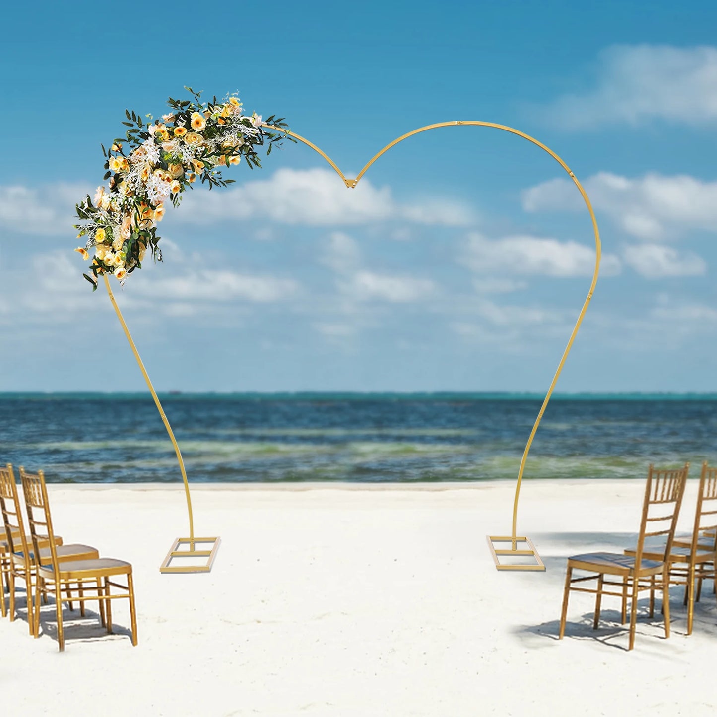 2.65x2.35m Gold/White Carbon Steel Large Balloon Arch Stand Metal Flower Arch Backdrop Stand for Wedding Ceremony Birthday Party