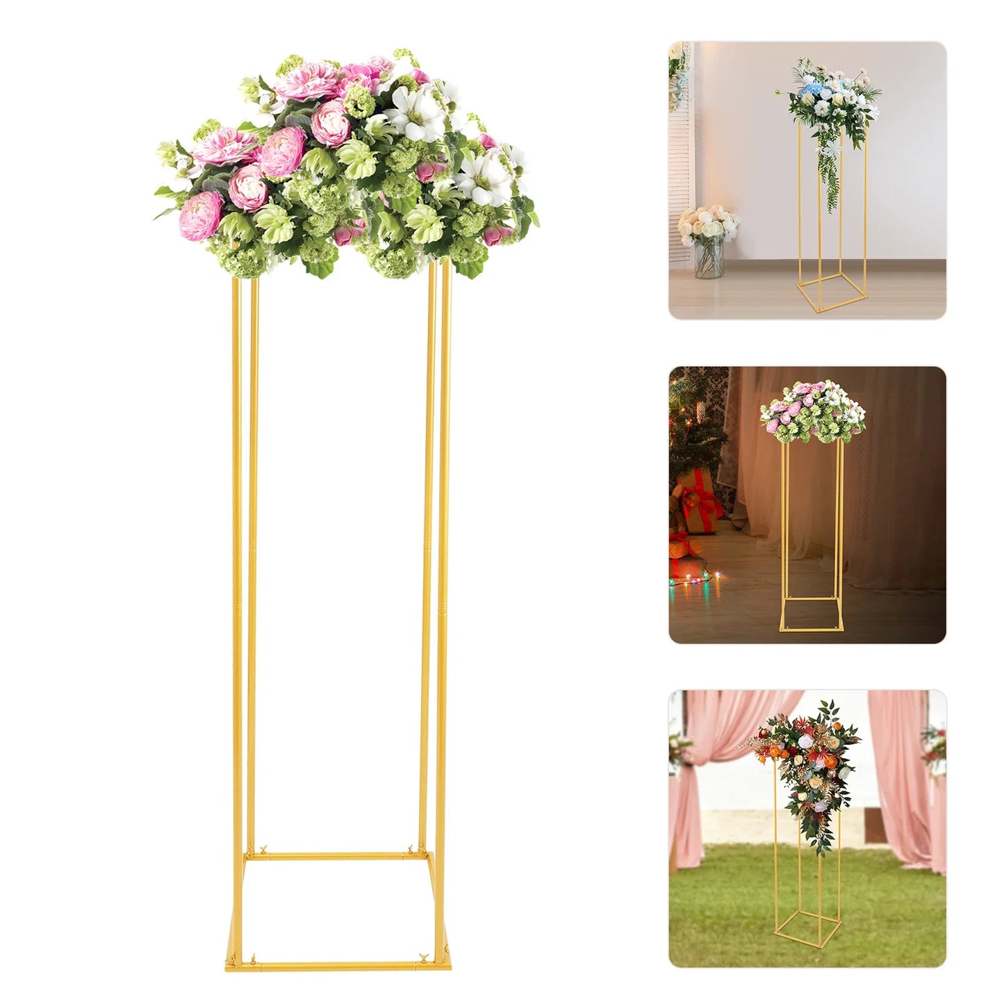 71inch Gold Wedding Flower Stand, Metal Column Flower Stand, Tall Geometric Flower Vase for Home Party Wedding Decorations