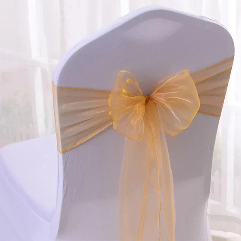 50pcs Organza Chair Sashes Knot Bands Chair Bows for For Wedding Party Banquet Event Country Wedding Chair Decoration