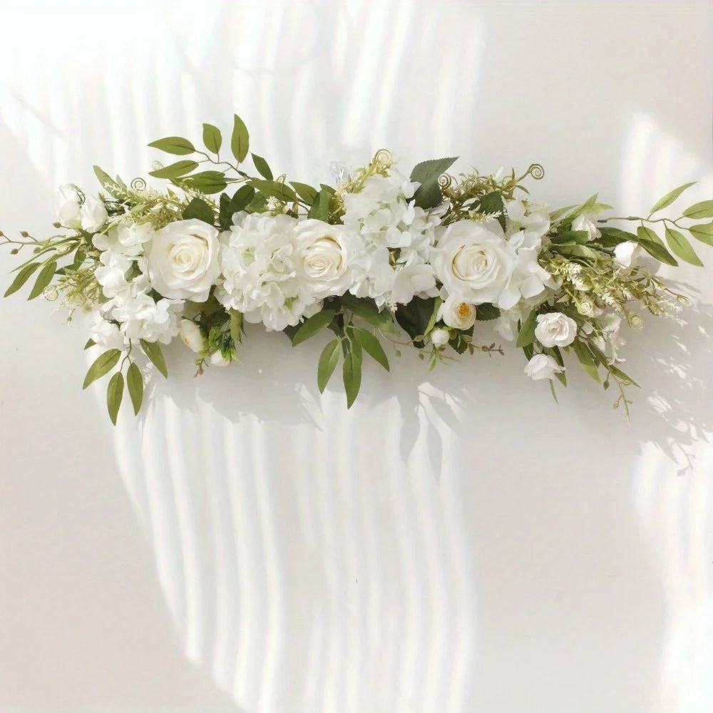 2 Pcs Artificial Peony Roses Flowers Swag Faux Flower Arch Garland Simulation Door Lintel Fake Green Leaves and Silk