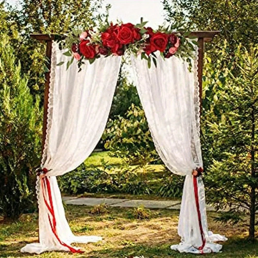 2 Pcs Artificial Peony Roses Flowers Swag Faux Flower Arch Garland Simulation Door Lintel Fake Green Leaves and Silk