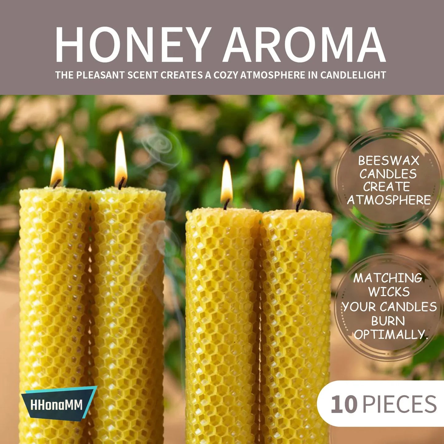 Handmade Beeswax Taper Candles (10-Pack) - Pure Honeycomb Cotton Wick, Eco-Friendly Luxury Decorative Candles for Home & Events