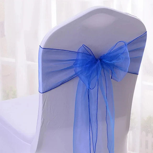 50pcs Organza Chair Sashes Knot Bands Chair Bows for For Wedding Party Banquet Event Country Wedding Chair Decoration