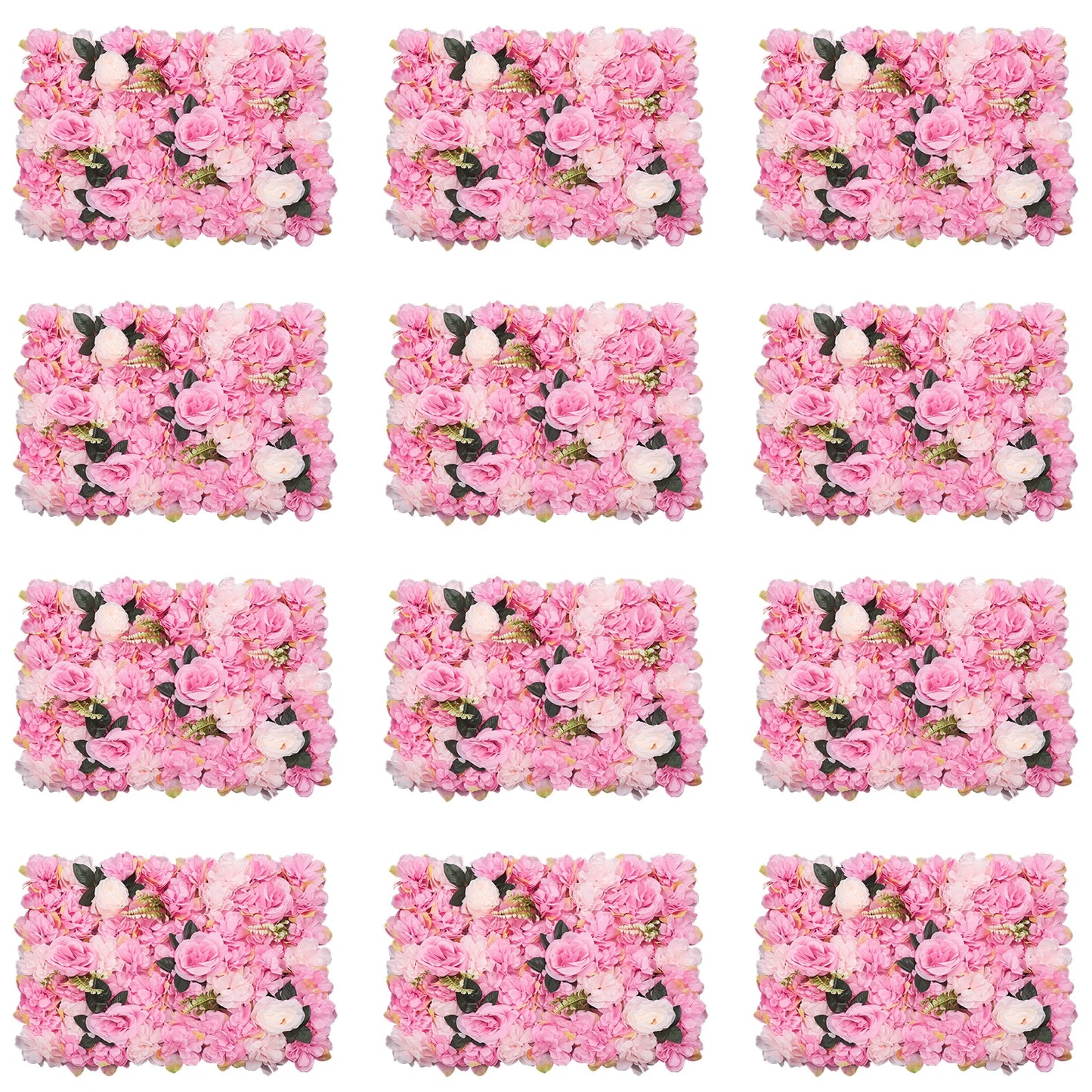 23.62x15.74 inch 12-Piece Flower Plant Wall Deep-Pink Dahlia Roses For Wedding Party Background Decoration