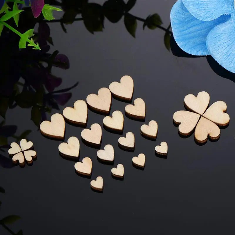 200 pcs Heart Shaped Wood Chips Confetti For Craft Wedding Party Favor Baby Shower Decor DIY Table Heart Discs Valentine'S