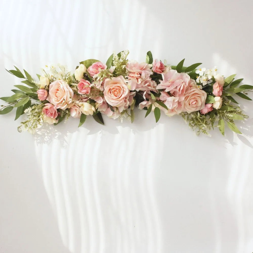 2 Pcs Artificial Peony Roses Flowers Swag Faux Flower Arch Garland Simulation Door Lintel Fake Green Leaves and Silk