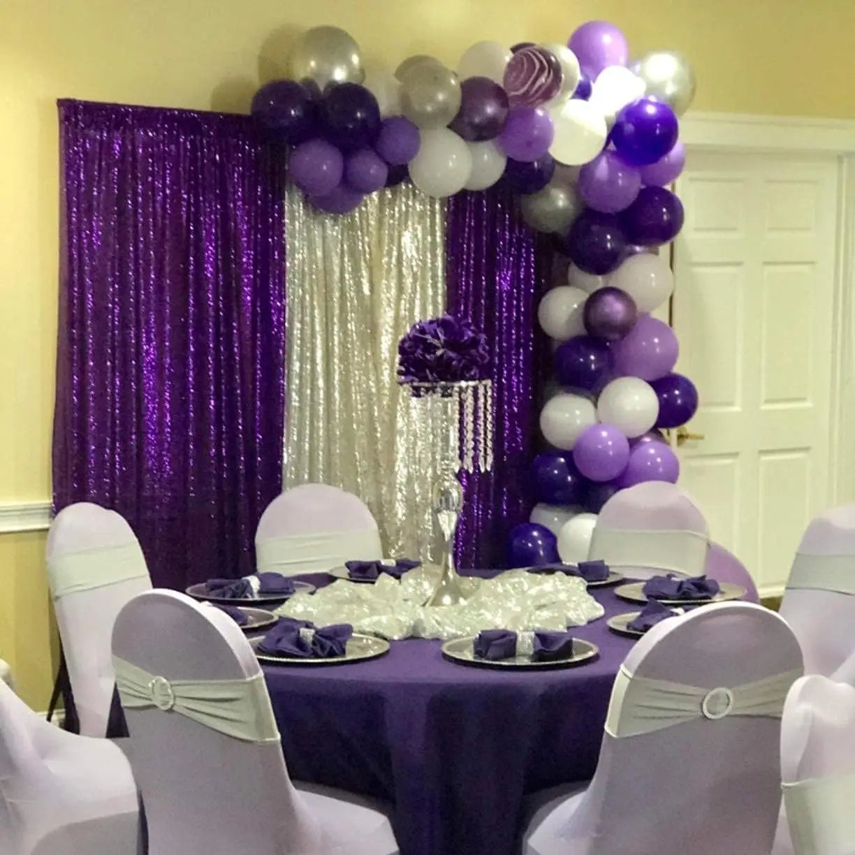 Purple Sequin Backdrop Curtains Glitter Drapes 6 Pcs-2ftx8ft for Wedding Birthday Party Decorations Sparkly Photography Backgrou