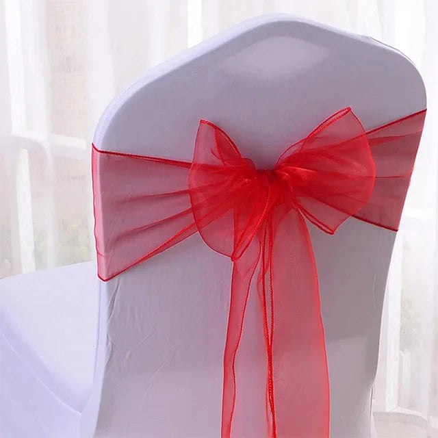 50pcs Organza Chair Sashes Knot Bands Chair Bows for For Wedding Party Banquet Event Country Wedding Chair Decoration