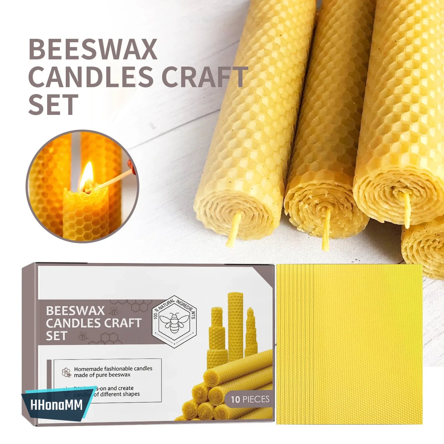 Handmade Beeswax Taper Candles (10-Pack) - Pure Honeycomb Cotton Wick, Eco-Friendly Luxury Decorative Candles for Home & Events