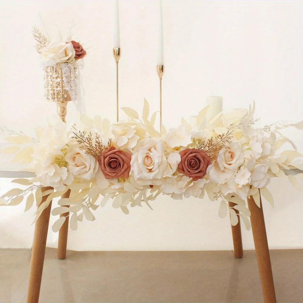 2 Pcs Artificial Peony Roses Flowers Swag Faux Flower Arch Garland Simulation Door Lintel Fake Green Leaves and Silk