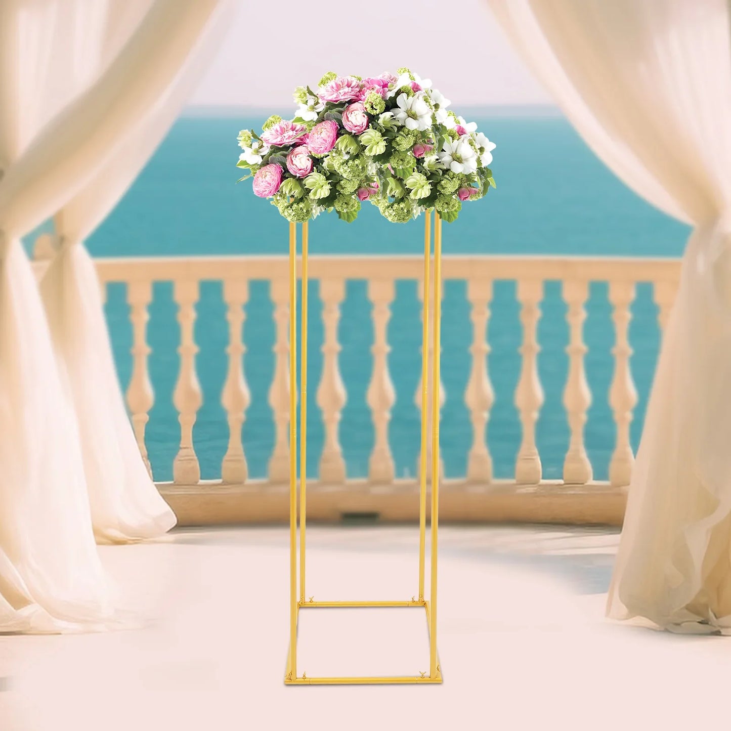 71inch Gold Wedding Flower Stand, Metal Column Flower Stand, Tall Geometric Flower Vase for Home Party Wedding Decorations