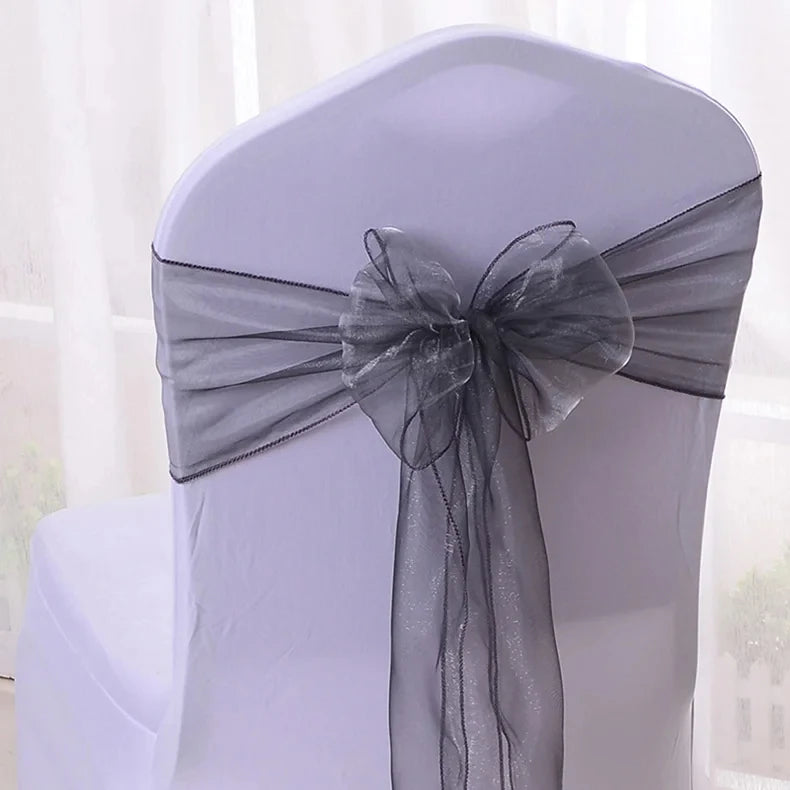 50pcs Organza Chair Sashes Knot Bands Chair Bows for For Wedding Party Banquet Event Country Wedding Chair Decoration