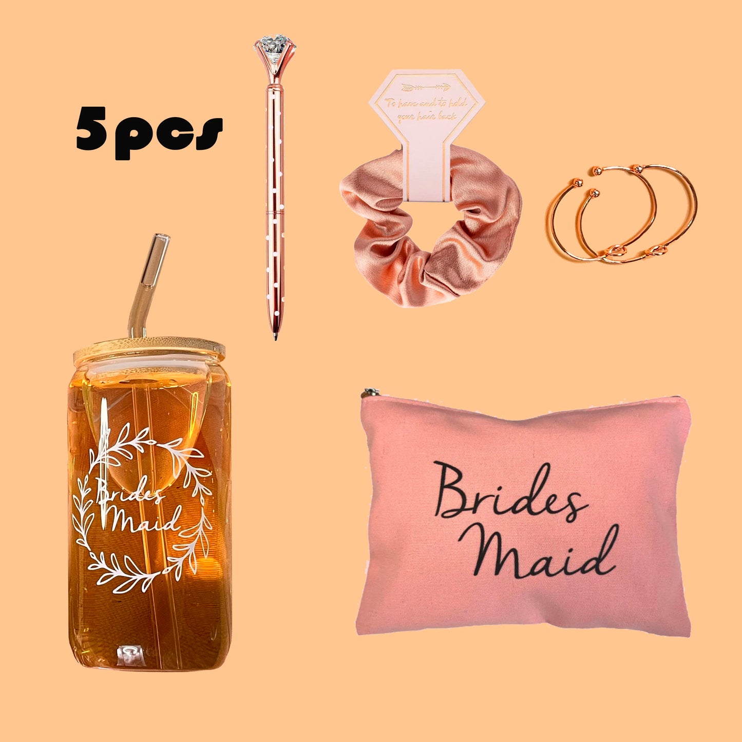Bridesmaid Proposal Wedding Gifts Set Maid of Honor Gifts Bridal Shower 16oz Glass Cups Cosmetic Makeup Bags