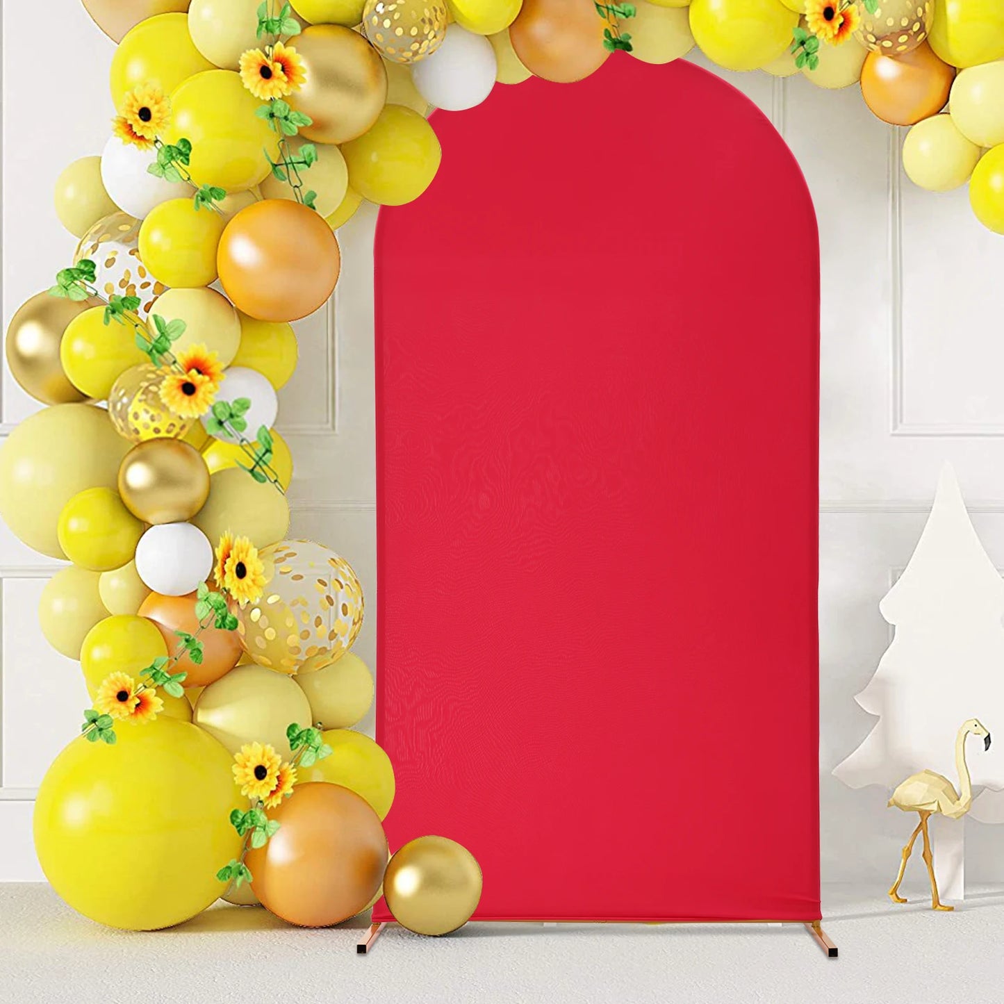 2m Wedding Arch Frame Kit | 100x200cm Elastic Rose Red Cover, Balloon Backdrop Stand