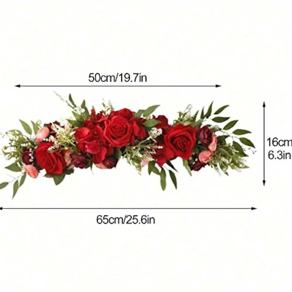 2 Pcs Artificial Peony Roses Flowers Swag Faux Flower Arch Garland Simulation Door Lintel Fake Green Leaves and Silk