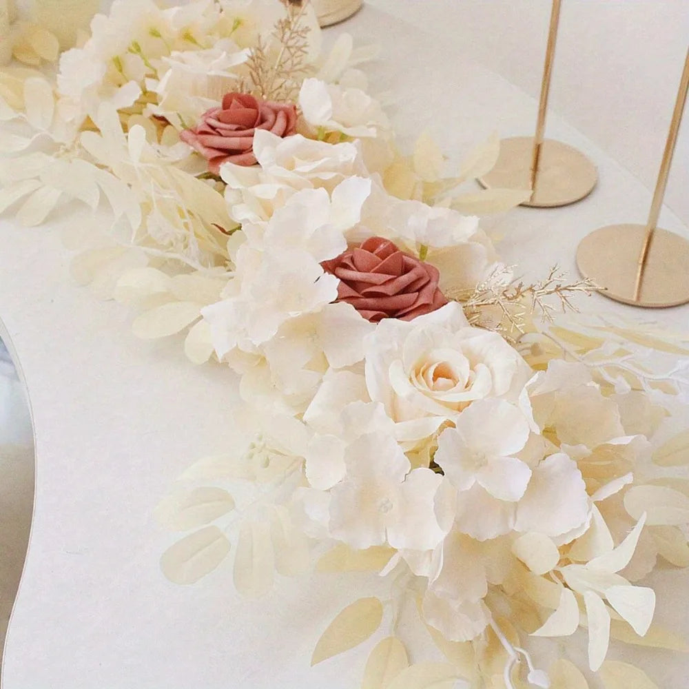 2 Pcs Artificial Peony Roses Flowers Swag Faux Flower Arch Garland Simulation Door Lintel Fake Green Leaves and Silk