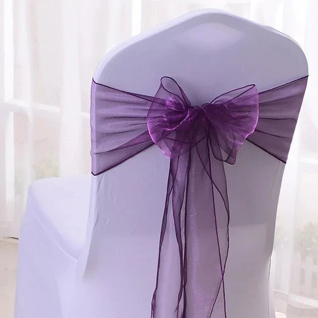 50pcs Organza Chair Sashes Knot Bands Chair Bows for For Wedding Party Banquet Event Country Wedding Chair Decoration