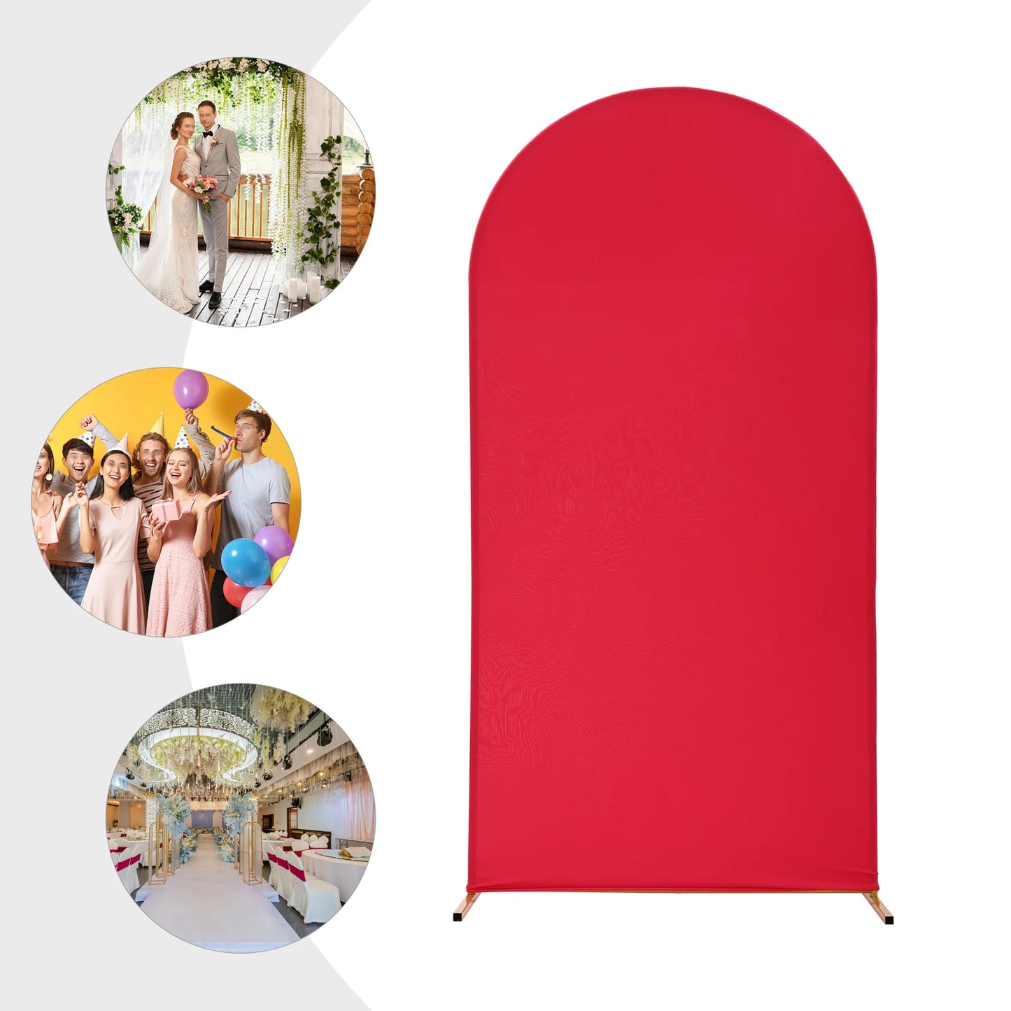 2m Wedding Arch Frame Kit | 100x200cm Elastic Rose Red Cover, Balloon Backdrop Stand