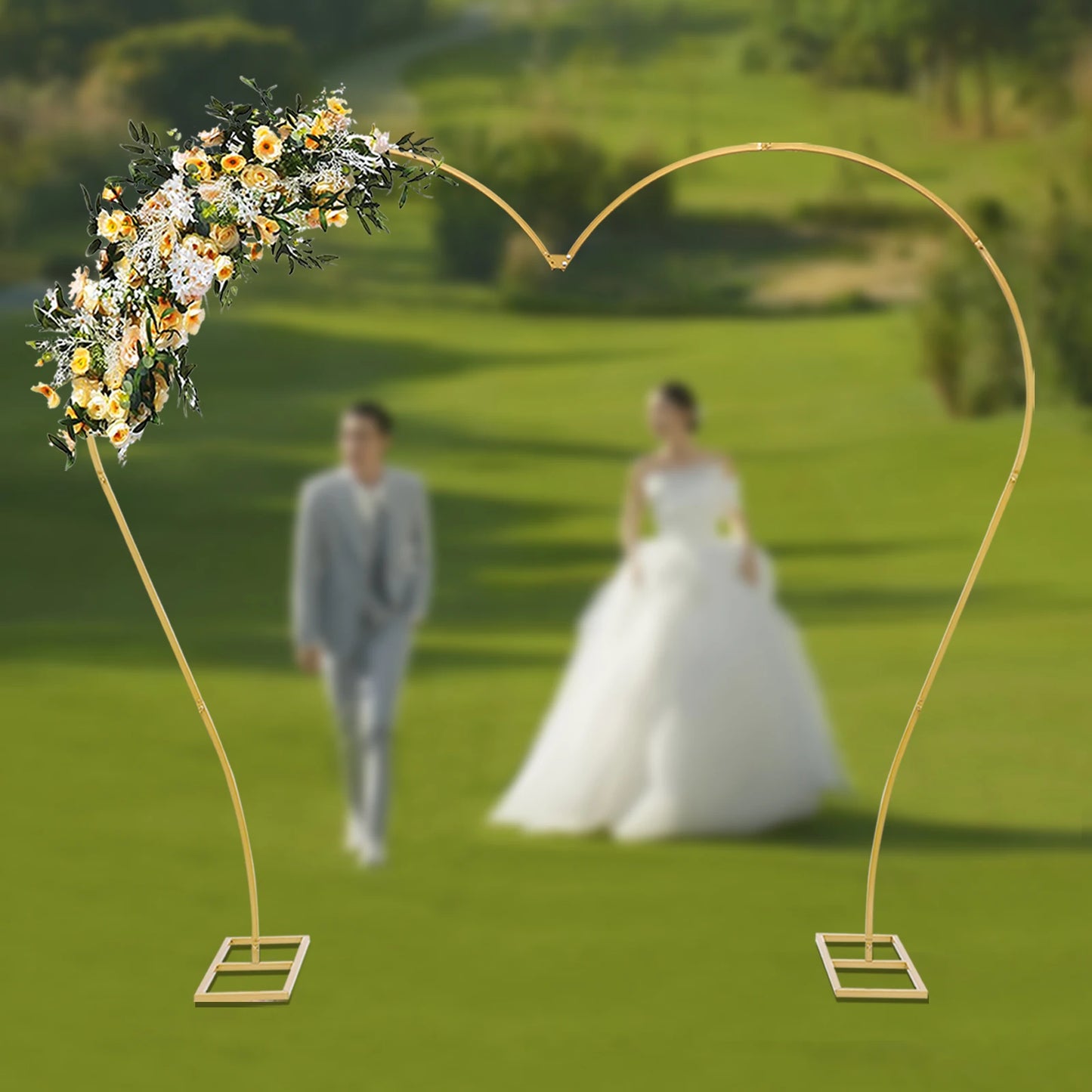2.65x2.35m Gold/White Carbon Steel Large Balloon Arch Stand Metal Flower Arch Backdrop Stand for Wedding Ceremony Birthday Party