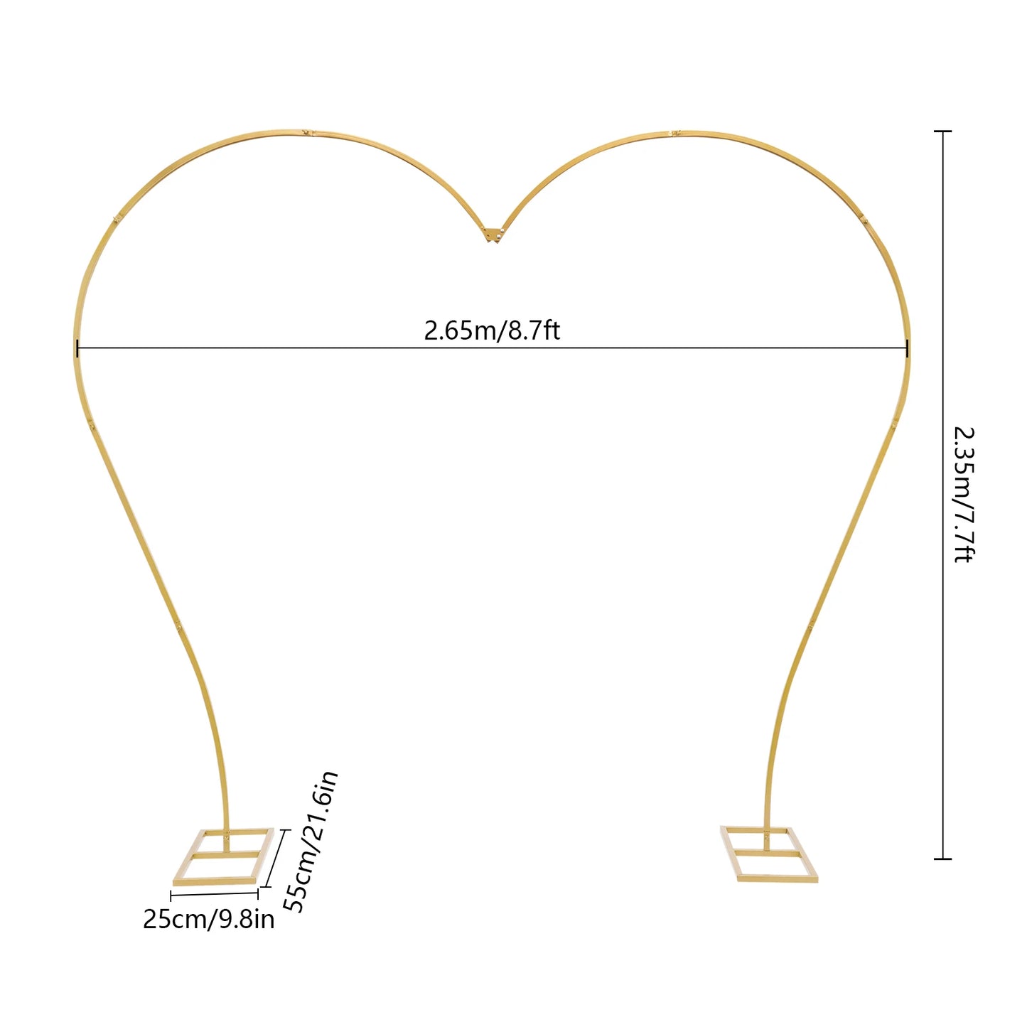 2.65x2.35m Gold/White Carbon Steel Large Balloon Arch Stand Metal Flower Arch Backdrop Stand for Wedding Ceremony Birthday Party