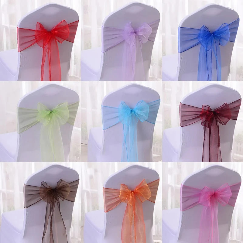 50pcs Organza Chair Sashes Knot Bands Chair Bows for For Wedding Party Banquet Event Country Wedding Chair Decoration