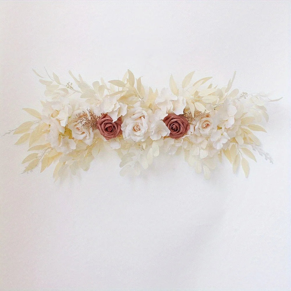 2 Pcs Artificial Peony Roses Flowers Swag Faux Flower Arch Garland Simulation Door Lintel Fake Green Leaves and Silk