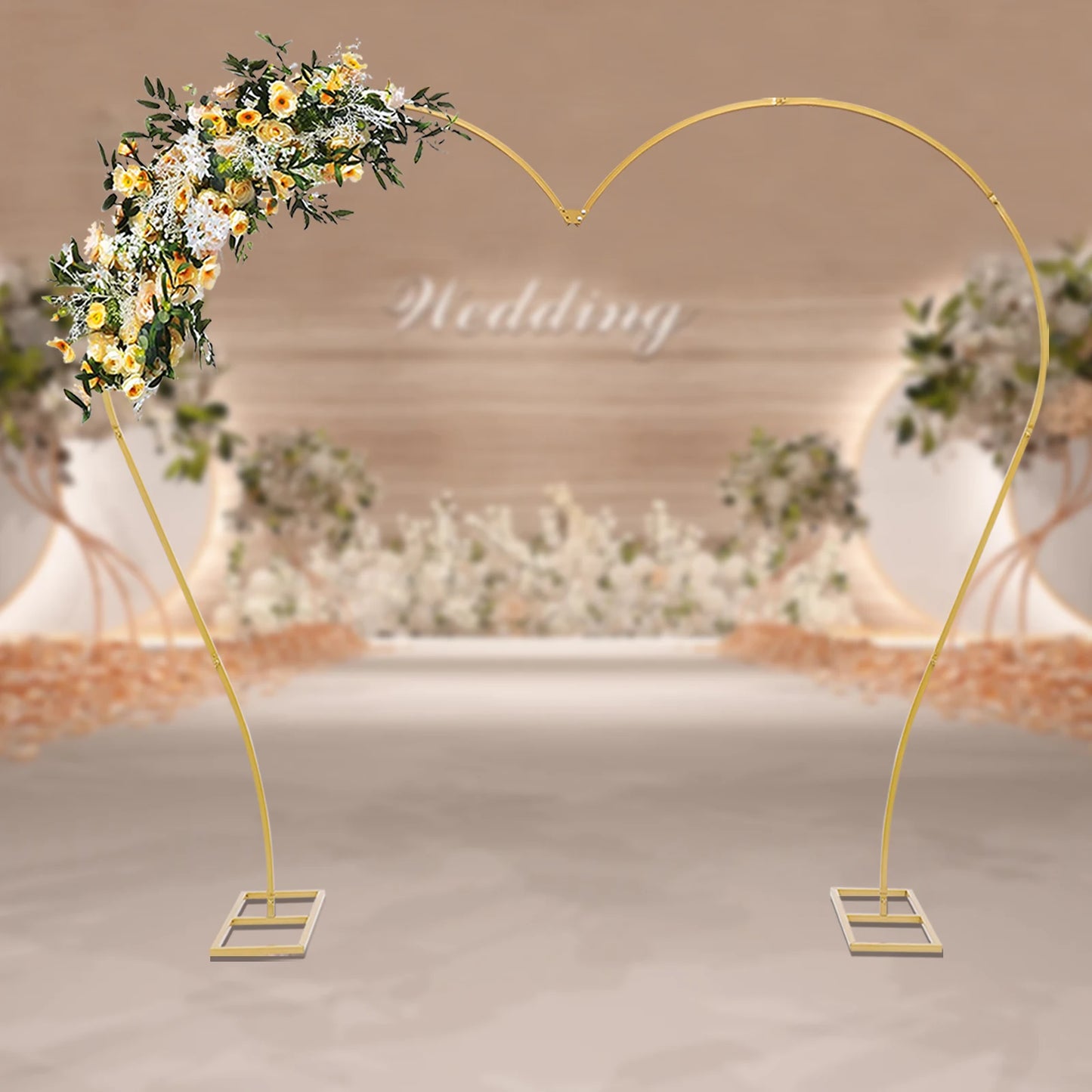 2.65x2.35m Gold/White Carbon Steel Large Balloon Arch Stand Metal Flower Arch Backdrop Stand for Wedding Ceremony Birthday Party