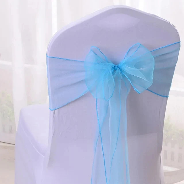 50pcs Organza Chair Sashes Knot Bands Chair Bows for For Wedding Party Banquet Event Country Wedding Chair Decoration
