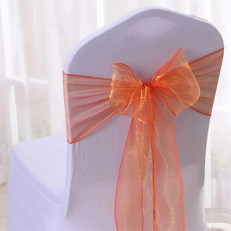 50pcs Organza Chair Sashes Knot Bands Chair Bows for For Wedding Party Banquet Event Country Wedding Chair Decoration