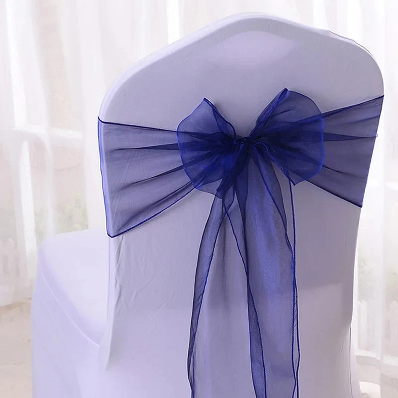 50pcs Organza Chair Sashes Knot Bands Chair Bows for For Wedding Party Banquet Event Country Wedding Chair Decoration