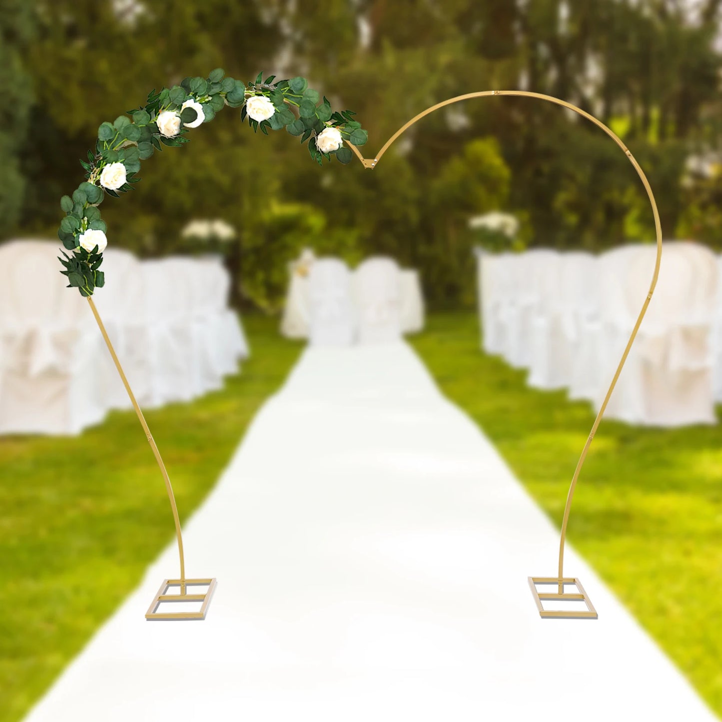 2.65x2.35m Gold/White Carbon Steel Large Balloon Arch Stand Metal Flower Arch Backdrop Stand for Wedding Ceremony Birthday Party