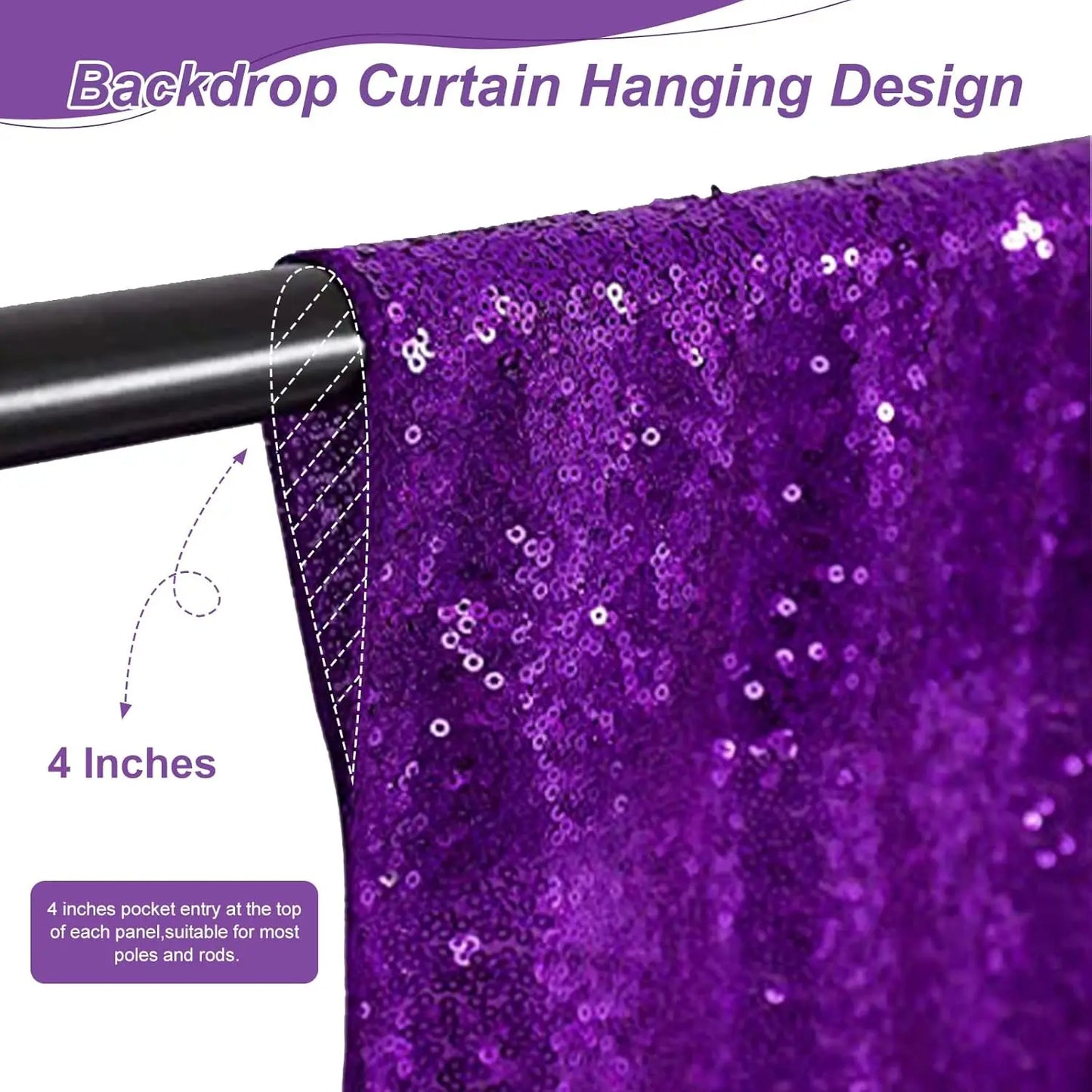Purple Sequin Backdrop Curtains Glitter Drapes 6 Pcs-2ftx8ft for Wedding Birthday Party Decorations Sparkly Photography Backgrou