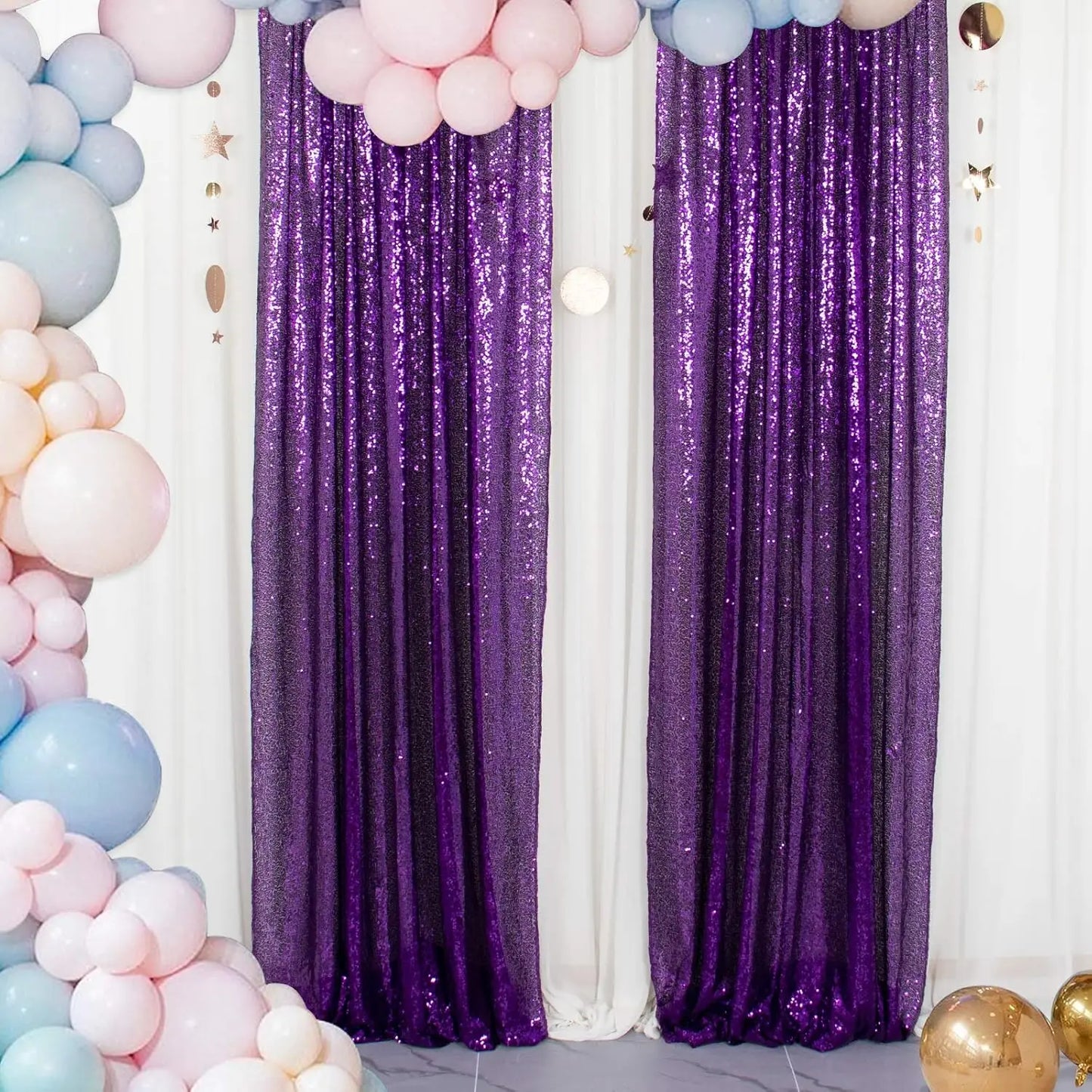 Purple Sequin Backdrop Curtains Glitter Drapes 6 Pcs-2ftx8ft for Wedding Birthday Party Decorations Sparkly Photography Backgrou