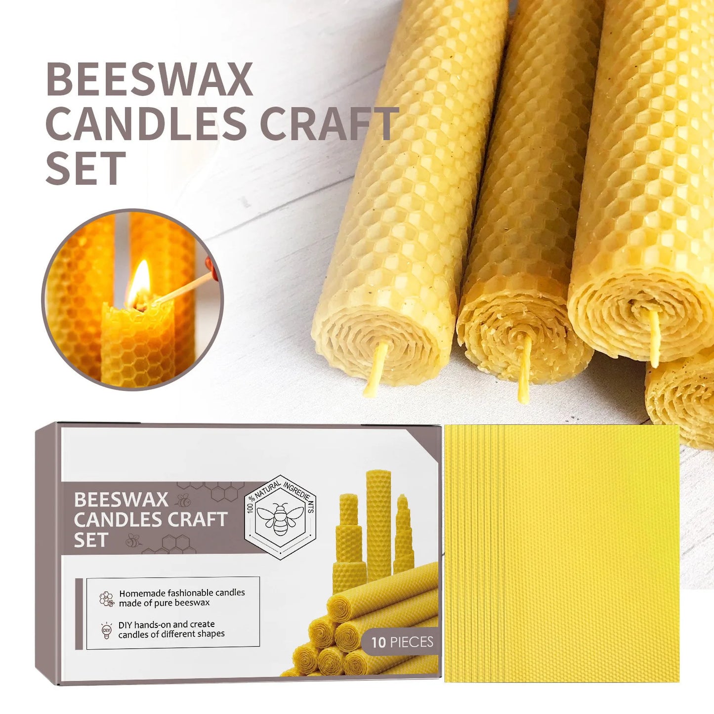 Handmade Beeswax Taper Candles (10-Pack) - Pure Honeycomb Cotton Wick, Eco-Friendly Luxury Decorative Candles for Home & Events