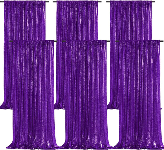 Purple Sequin Backdrop Curtains Glitter Drapes 6 Pcs-2ftx8ft for Wedding Birthday Party Decorations Sparkly Photography Backgrou