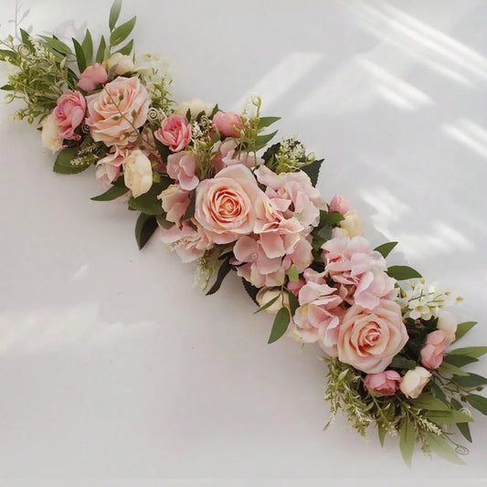 2 Pcs Artificial Peony Roses Flowers Swag Faux Flower Arch Garland Simulation Door Lintel Fake Green Leaves and Silk