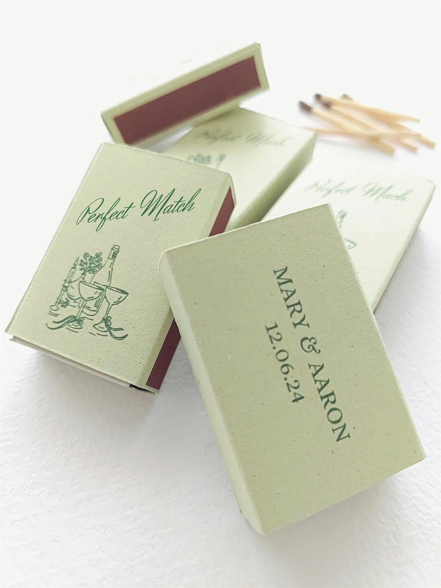 Printed Matchboxes, Personalized Wedding Matchboxes, Handmade Matchboxes, Bulk Matchboxes, Sage Green Colored Matchbox