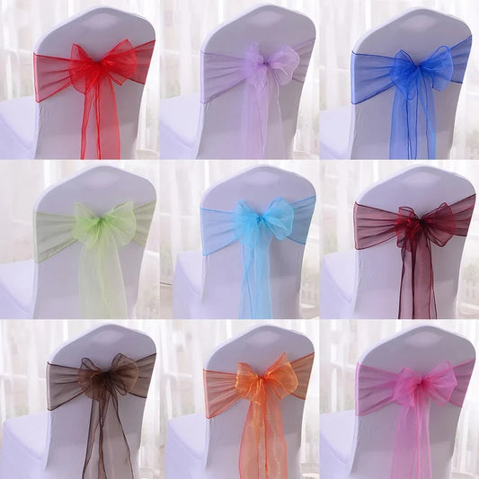 50pcs Organza Chair Sashes Knot Bands Chair Bows for For Wedding Party Banquet Event Country Wedding Chair Decoration