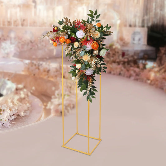 71inch Gold Wedding Flower Stand, Metal Column Flower Stand, Tall Geometric Flower Vase for Home Party Wedding Decorations